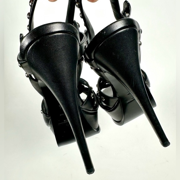 Yves Saint Laurent Black Leather Classic Tribute Studded T-strap Platform Sandal - Picture 11 of 16